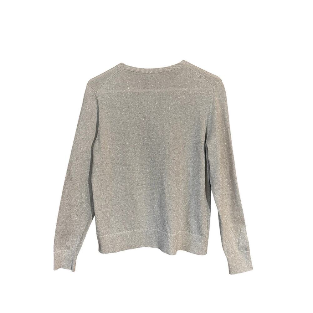 ANN TAYLOR Women’s Silver Metallic Sparkly Shimmery Crewneck Cardigan Size Large - Picture 4 of 9